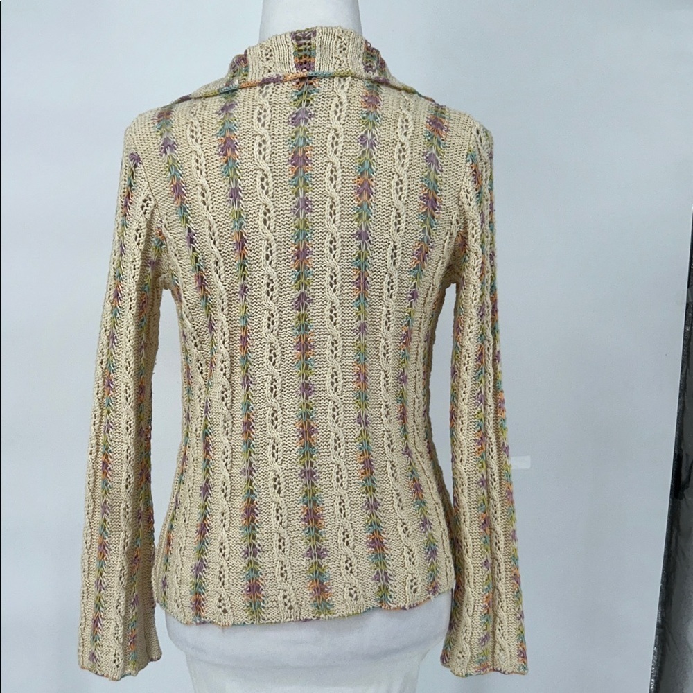 Sigrid Olsen Sport Silk Blend Crochet Knit Cardigan Pastel Open Front Size S - Picture 5 of 12